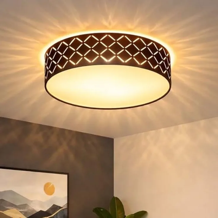 LED Deckenleuchte, Textil, schwarz, gold, satiniert, D 38 cm