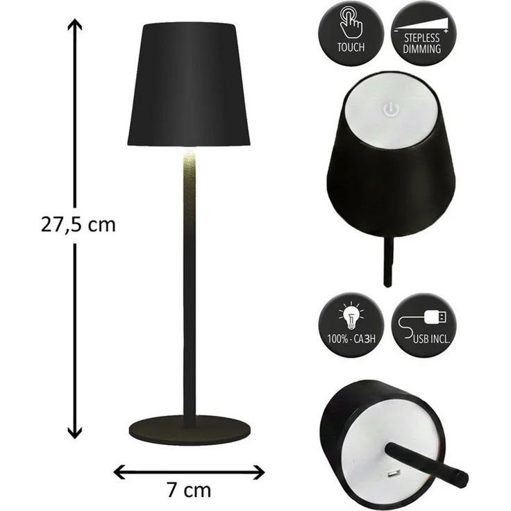 Coen Bakker LED Tischleuchte Portable Light, Dimmfunktion, LED, warmweiß, kaltweiß, neutralweiß, USB touch Dimmer außen schwarz 27,5cm 34 LEDs – Bild 3