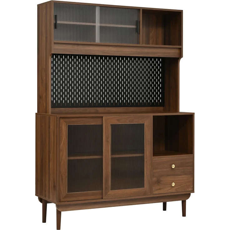 Küchenbuffet 117 x 30 x 170 cm aus MDF und Spanplatte mit Riffelglas-Schiebetüren – Bild 6