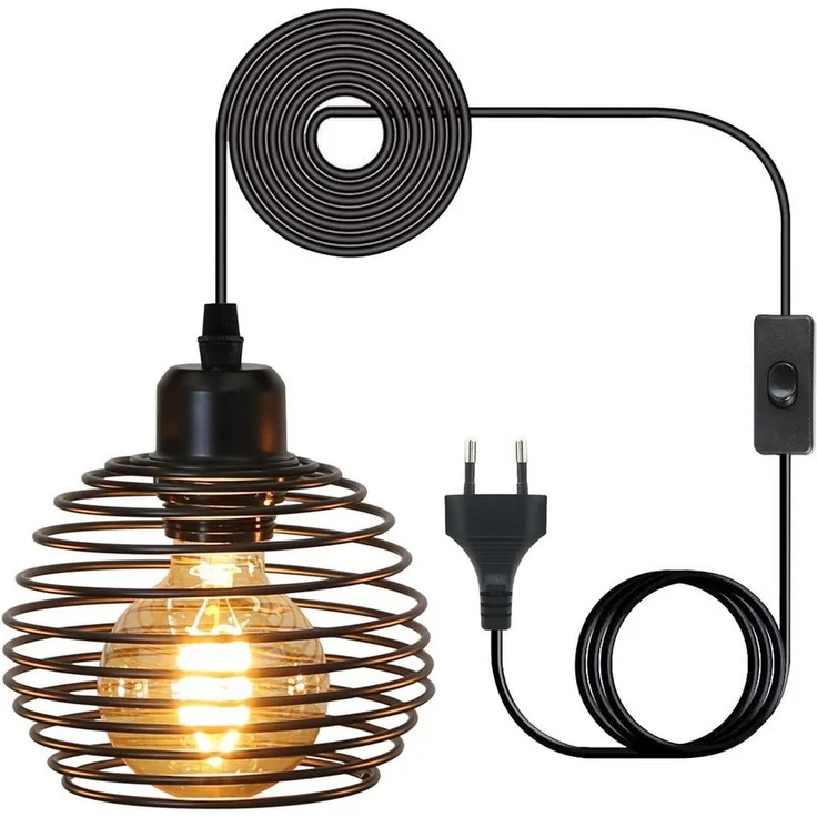 Nettlife Pendelleuchte Schwarz 1.5M Pendellampe mit Schalter Stecker E27, mit Schalter Stecker, LED wechselbar, Höhenverstellbar – Bild 1