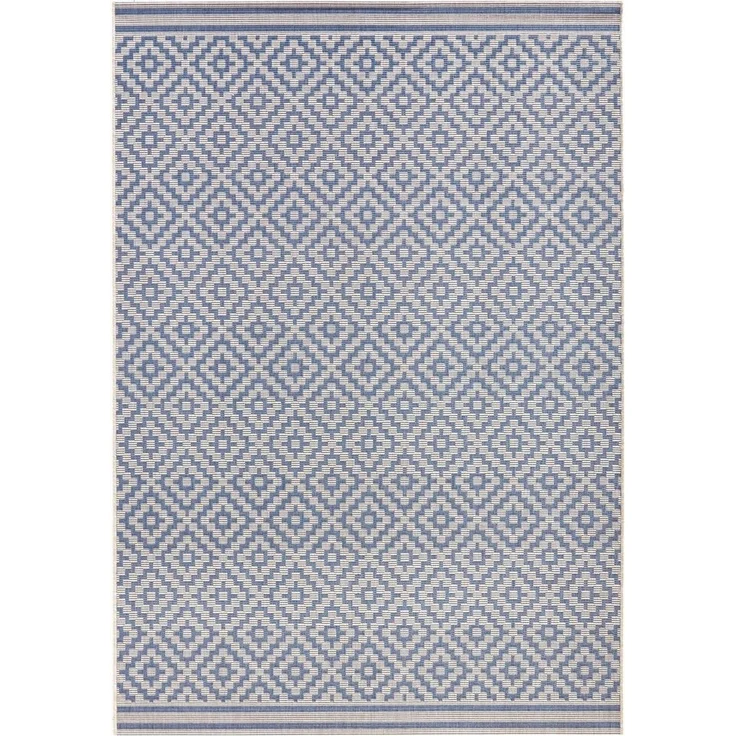 In- & Outdoor Teppich Raute blau/creme - 80x150x0,8cm – Bild 2