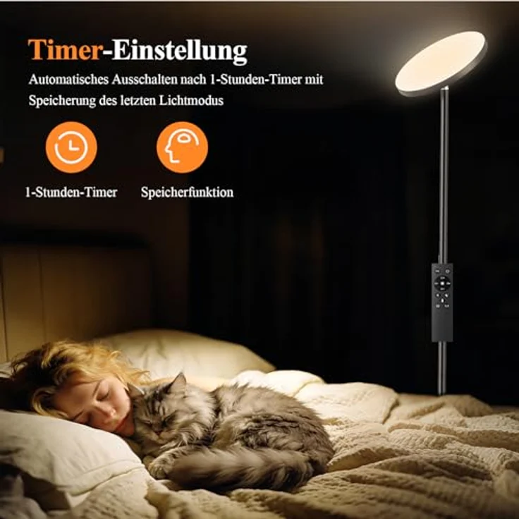 YICAIZI Stehlampe Dimmbar LED 36W, Modern Deckenfluter mit 2700K-6500K Stufenlos Dimmbar Stehleuchte mit Fernbedienung & Touch-Steuerung für Wohnzimmer Schlafzimmer Büro – Bild 6