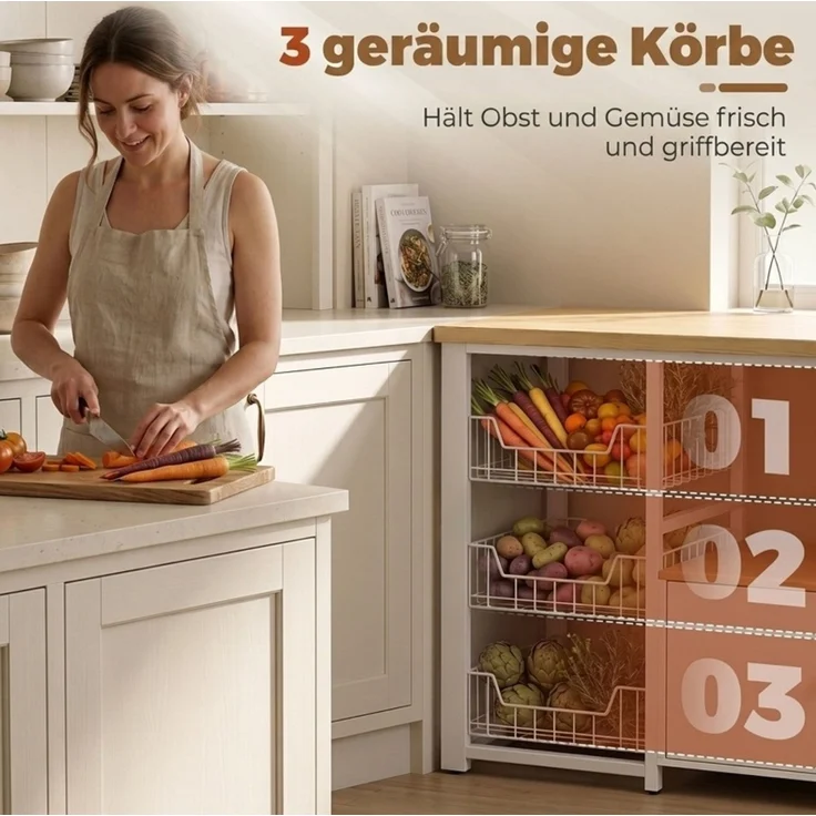 Küchenregal mit 3 Körben und Unterschrank, 100x35x80 cm, Eiche – Bild 6