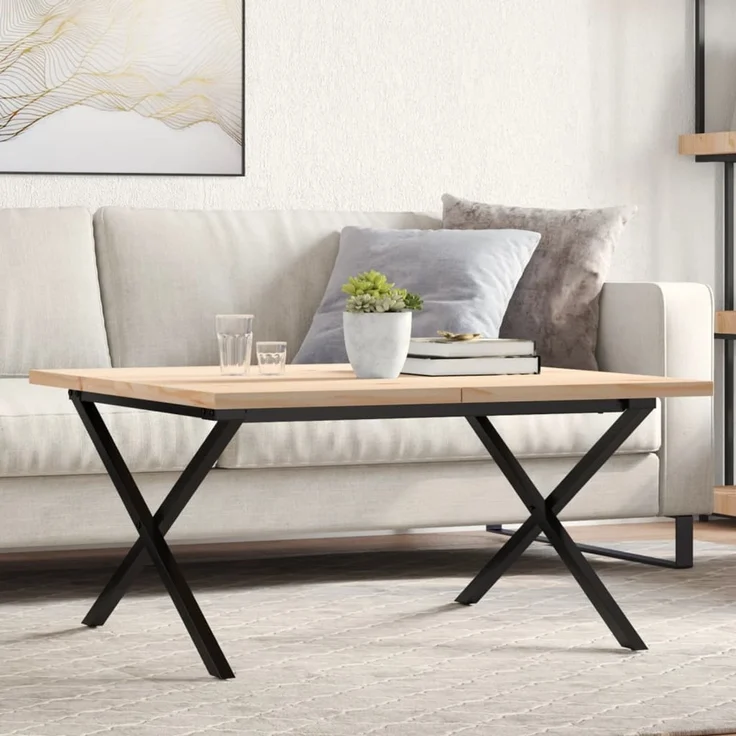 Couchtisch Sofatisch, X-Gestell 90x90x45,5cm Massivholz Kiefer & Stahl d453e – Bild 2