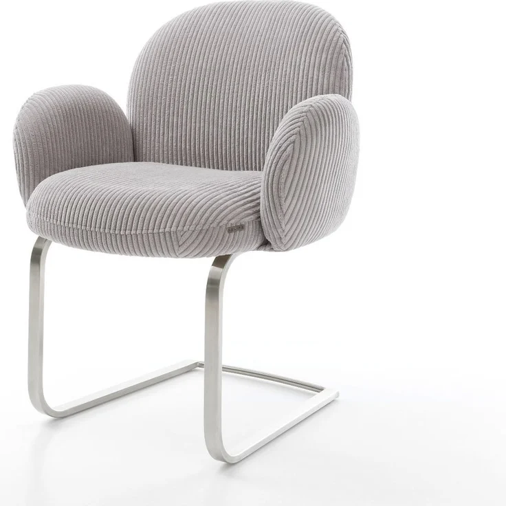 Freischwinger Nube-Flex mit Armlehnen Cord Silbergrau Freischwinger flach Edelstahl Taschenfederkern – Bild 1