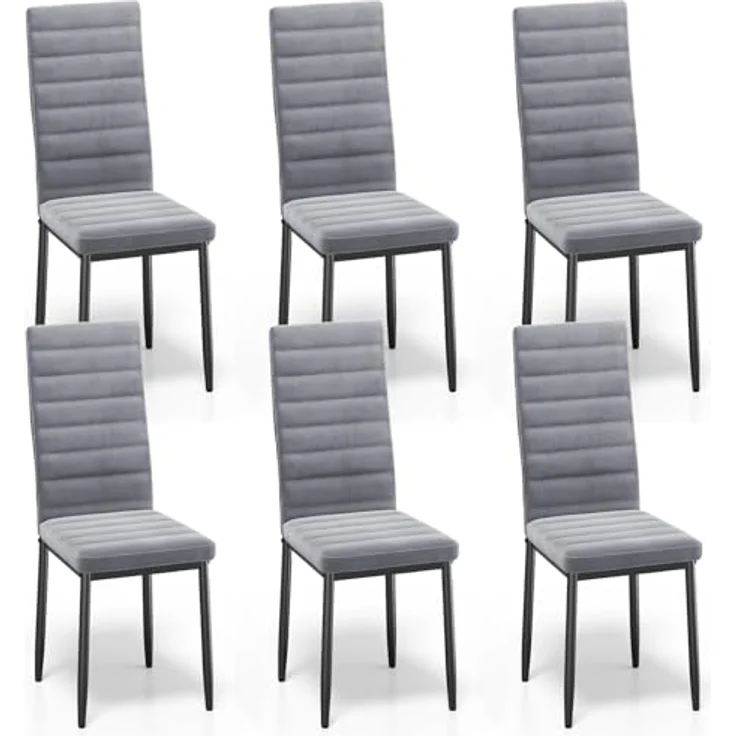 Bealife Esszimmerstühle 6er Set, Esszimmerstühle für Küche und Esszimmer, Polsterstuhl aus Samt mit hoher Rückenlehne, Modern (Hellgrauer Samt, 6er Set) – Bild 7