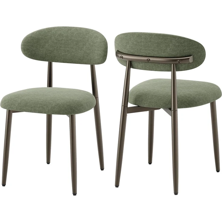 MALOL Esszimmerstühle 2er Set, Polsternder Stühle Esszimmer, Esstisch Stühle mit geschwungener Rückenlehne & Metallfüßen, Moderne Küchenstühle, Stoffstühle für Küche, Wohnzimmer und Gastronomie,Grün