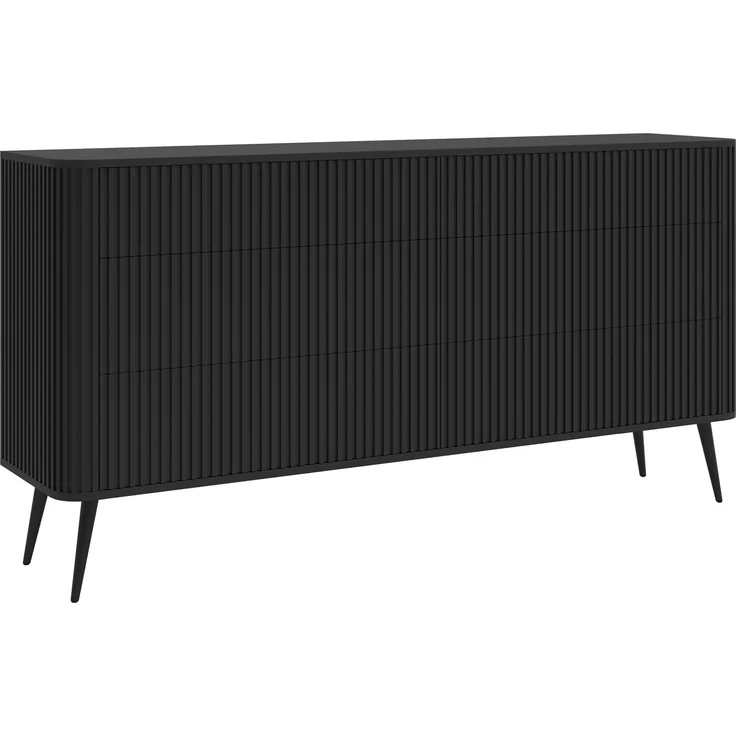 Selsey 'Ovarlo' Kommode mit 6 Schubladen, schwarz mit Metallbeinen, ca. 84 x 168 x 38 cm – Bild 1