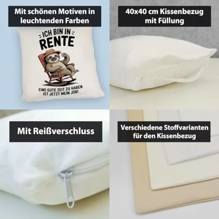 speecheese Dekokissen Faultier Ruhestand Kissen für Rentner – Bild 4
