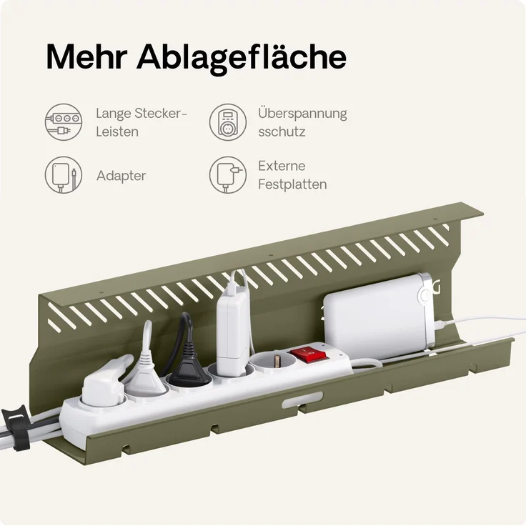 Desktronic Kabelkanal Schreibtisch, 2x43cm, Hochwertiger Stahl, Kabel Organizer für Kabelführung Grün – Bild 3