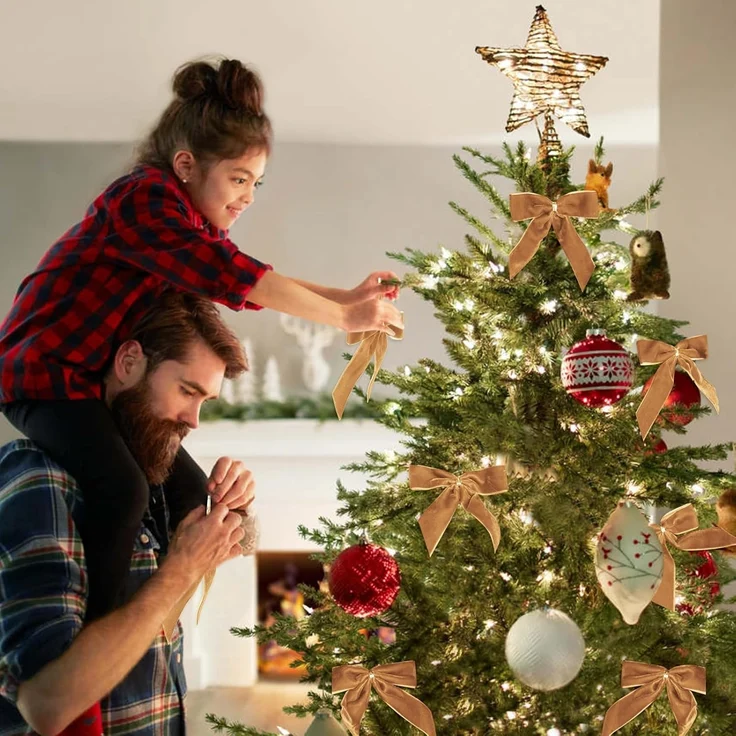 24 Stück – Samt-Schleifen für Weihnachtsbaum, Kranz & Geschenk, 8,9 cm (Braun) – Bild 4