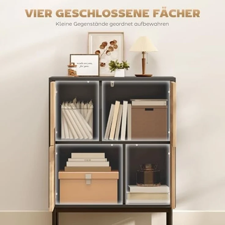 HOMCOM Sideboard mit Push-to-Open-Türen, Metallbeine (Kommode, 1 St, Aufbewahrungsschrank), für Küche, Esszimmer, Wohnzimmer, Schwarz+Naturholz – Bild 4