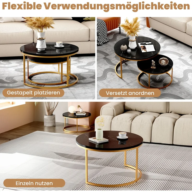 Couchtisch Runder Satztisch Wohnzimmertisch, Sofatisch 2 -St. Großer Tisch:80x80 cm, Kleiner Tisch: 60x60 cm , geschachtelter Beistelltisch – Bild 9