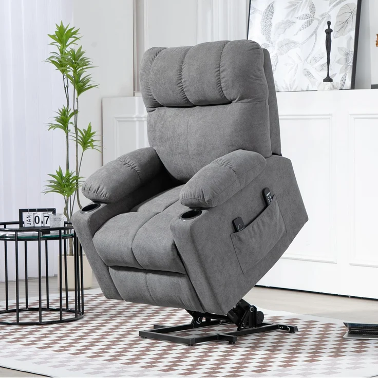 DESVIAE Sessel mit Aufstehhilfe, Massage und Wärme, 95x109x91 cm, Polyester, Grau – Bild 1
