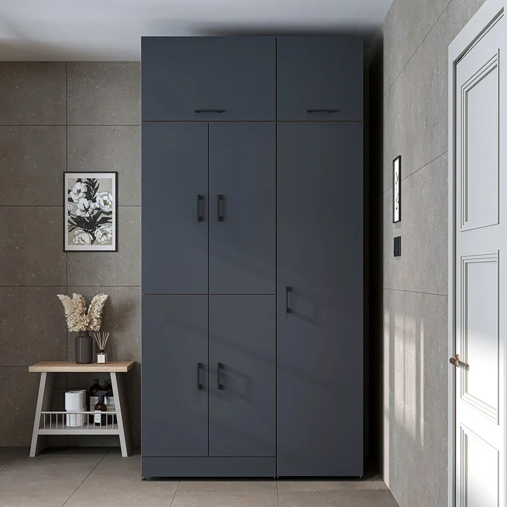 Roomart Waschmaschinenschrank - DORA-I- 115 cm breit - Wasch- & Trocknerschrank mit Türen & Ausziehbrett, Waschmaschinen-Überbau für Waschküche & Hauswirtschaftsraum • Anthrazit-Eiche – Bild 5