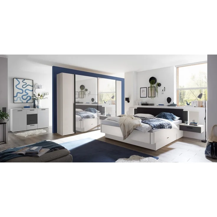 Bettanlage >ASCHAU< 180x200cm Liegefläche, Weiß / Graphit - 305x93x210cm (BxHxT) – Bild 8