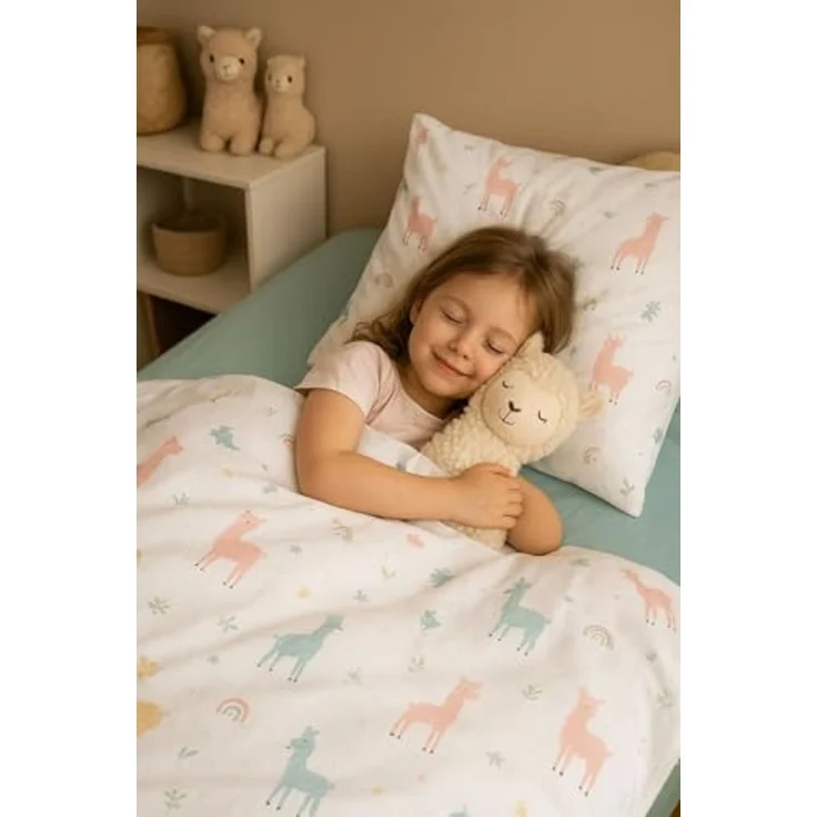 soma Babybettwäsche Perkal Baby Wende Bettwäsche 100x135 Alpaka Lama Regenbogen weiß bunt, Perkal, 2 teilig, Babybettwäsche +Spannbettlaken Baumwolle winter weihnachtsbettwäsche – Bild 3