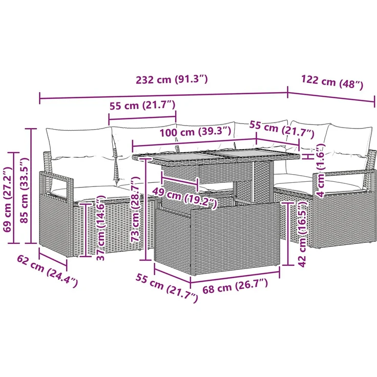 vidaXL Garten Essgruppe mit Kissen 6 pcs Schwarz und Teal 3349717 – Bild 11