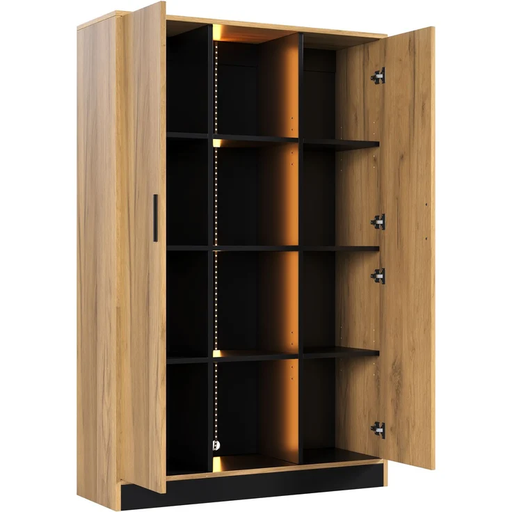 Vitrine 95 x 35 x 160 cm aus Spanplatte in Eichenholz-Optik und Schwarz mit LED-Beleuchtung – Bild 7