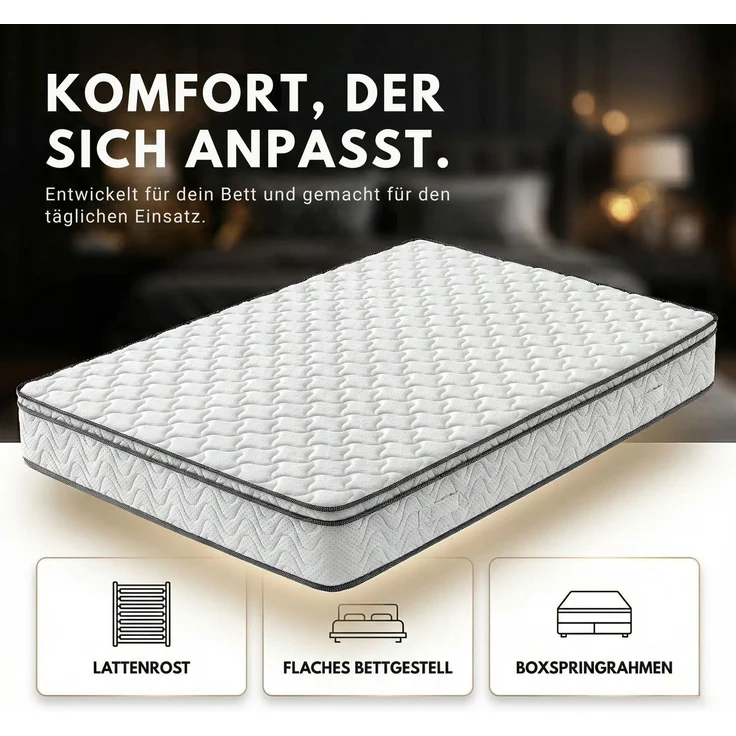 VIKTORIA Taschen Federkernmatratze 120x200 cm - Integrierter Topper; 25cm Höhe; H4, H3, H2 Misch-Härtegrad; 7 Zonen Matratze - Taschenfederkernmatratze mit hoher Punktelastizität – Bild 7