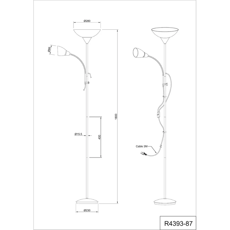 lightling Stehlampe Enzo, ohne Leuchtmittel, Schnurschalter, getrennt schaltbar, E27 – Bild 7