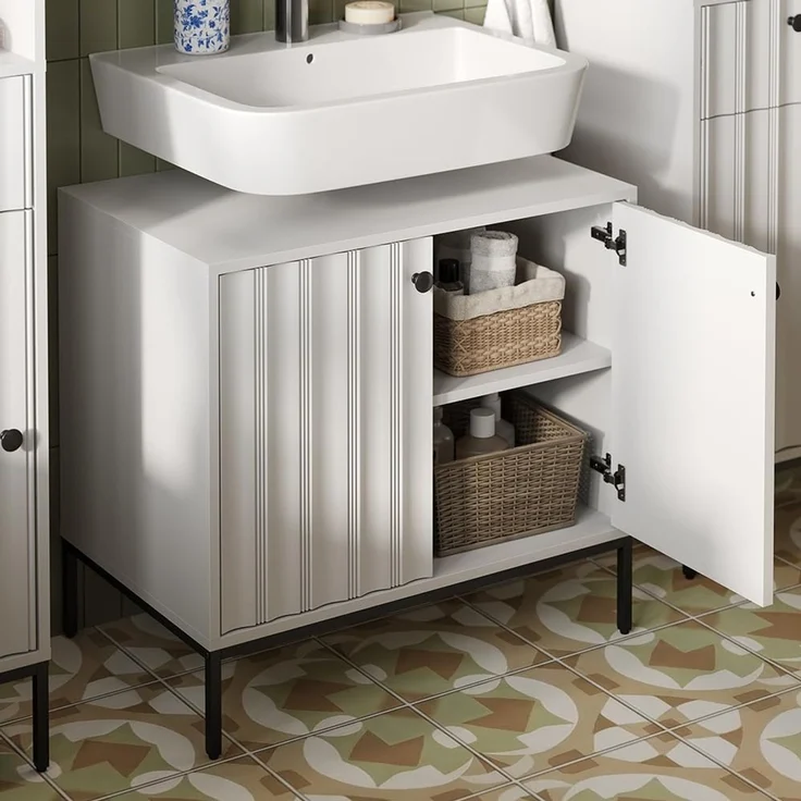 Waschbeckenunterschrank Eliza Weiß Riffel 70 x 63 cm Vicco – Bild 4