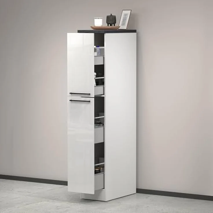 Dmora - Küchenschrank Quintino, Mehrzweckschrank, Küchenzeile Schrank, Multifunktionales Kühlregal, 100% Made in Italy, 30 x 60 x 165 cm, glänzendes Weiß und Schiefer – Bild 2