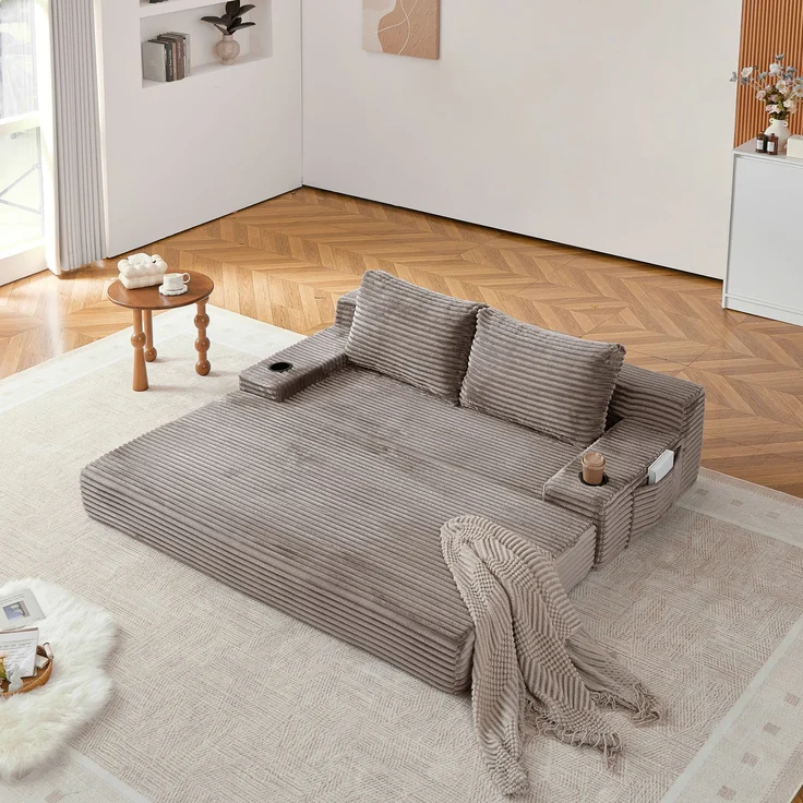 ZUBALIYA Sofa mit LED - Beleuchtung, mit Stauraum, mit Cordbezug, mit breiten Armlehnen, ohne aufwendige Montage – Bild 13