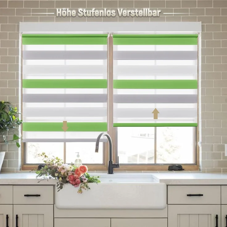 Deswell Doppelrollo Klemmfix ohne Bohren Grün-Grau-Weiß B105 x H120 cm (Stoffbreite 101cm) Rollos für Fenster ohne Bohren für Fenster mit Lichtdurchlässig & Verdunkelnd/Höhe Stufenlos Verstellbar – Bild 2