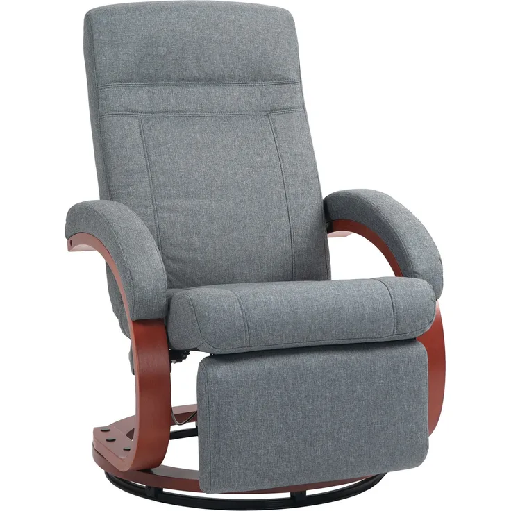 Wohnora-Relaxsessel mit klappbarer Fußstütze, drehbar, neigbare Lehne, Leinenoptik, bis 140 kg, Grau,H 1000cm x T 860cm x B 680cm