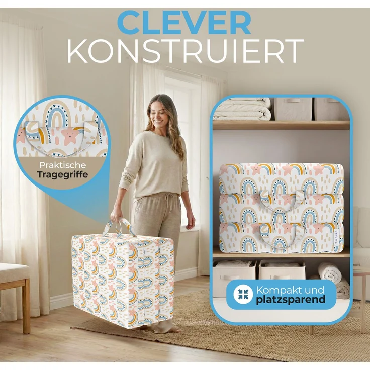 ELONEO Klappmatratze, Gästematratze, 3-teilige Faltmatratze, Schaumstoff extra dick (15cm), waschbar, Bandscheibenwürfel, klappbar, Faltbare Matratze, Erwachsene (Regenbogen, 75 x 195 x 15 cm) – Bild 4