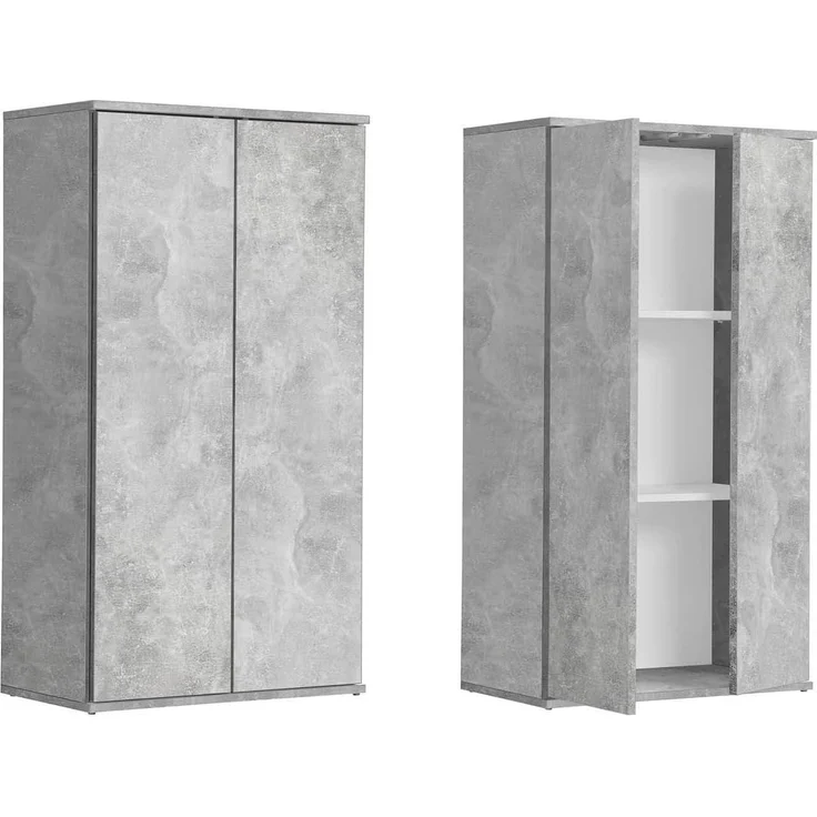 mokebo® Mehrzweckschrank 60 cm Breite mit Einlegeböden 'Der Schlanke', schmaler Schrank in Grau aus Holz, grifflose Öffnung, funktionaler Aktenschrank | Betonoptik – Bild 1