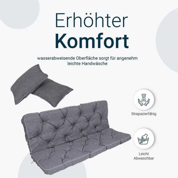 TexDeko Auflagekissen Ecolen Gartenbankauflage für Hollywoodschaukel mit Rückenlehne, (1x Gartenbankauflage für Hollywoodschaukel + 2x Kissen), UV-Beständig – Bild 3