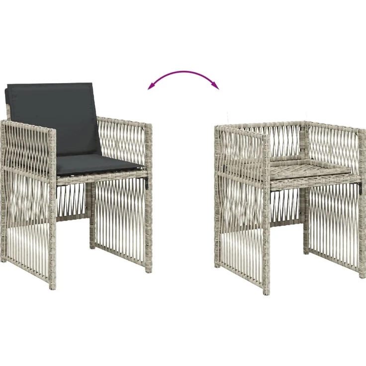 vidaXL Gartenstühle mit Kissen 4 Stk. Hellgrau Poly Rattan 364971 – Bild 7