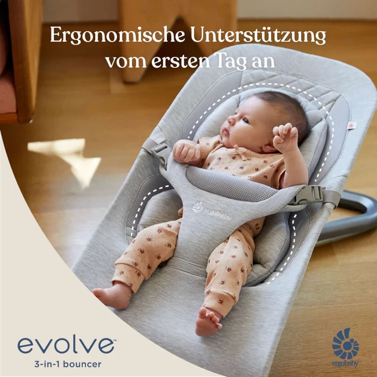 Ergobaby Evolve Bouncer Babywippe für Neugeborene Soft Olive – Bild 2