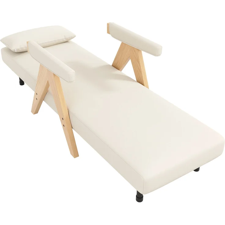 Sessel Leinen 3-in-1 verstellbar, 87 x 60 x 64 cm – Relaxsessel mit 6-stufiger Rückenlehne & Massivholzfüßen,Beige & Natur – Bild 7