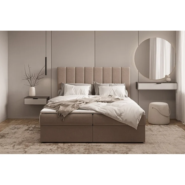 yourhouse24 Boxspringbett ISADORA Samt, mit Bettkasten & Topper, Vertikal gestepptes Kopfteil – Bild 2
