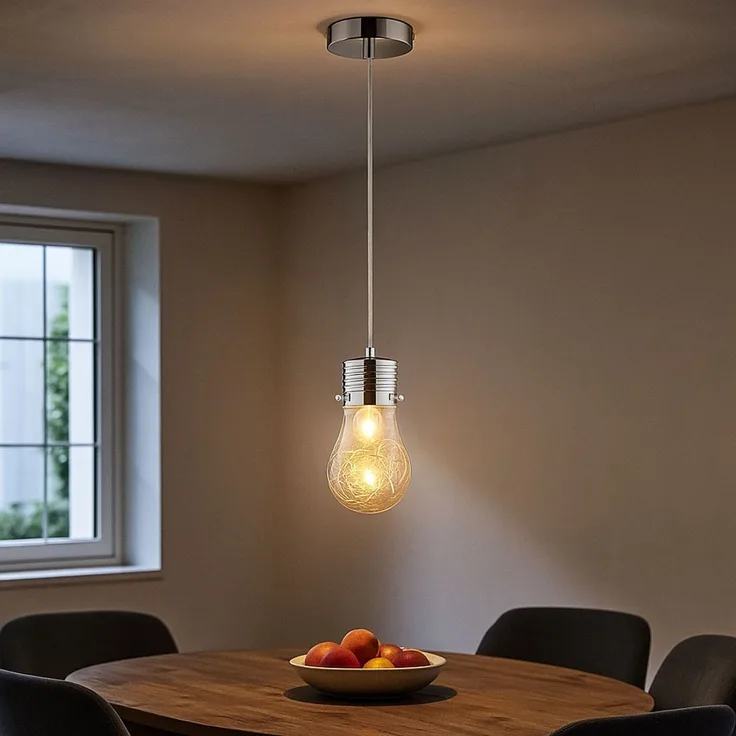 Hängelampe, Edison-Design, Drahtgeflecht, Glas, D 12 cm
