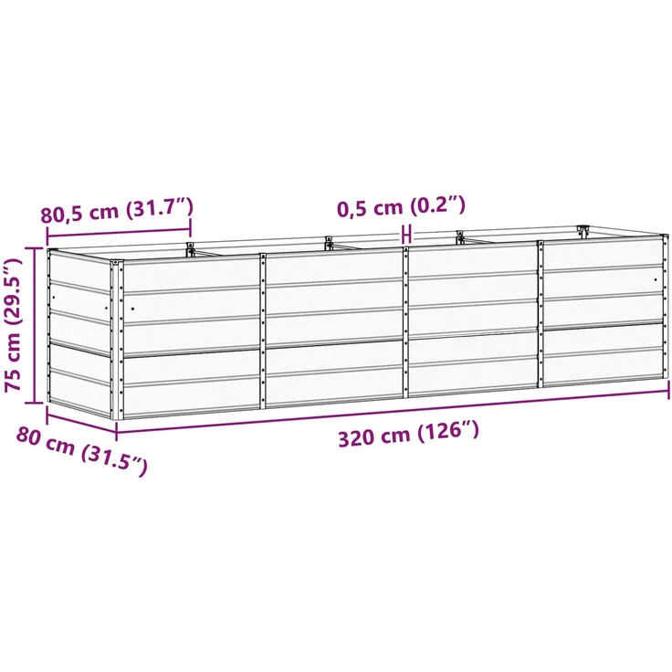 vidaXL Pflanzkübel Elfenbein 320 x 80 x 75 cm Stahl 42018093 – Bild 7