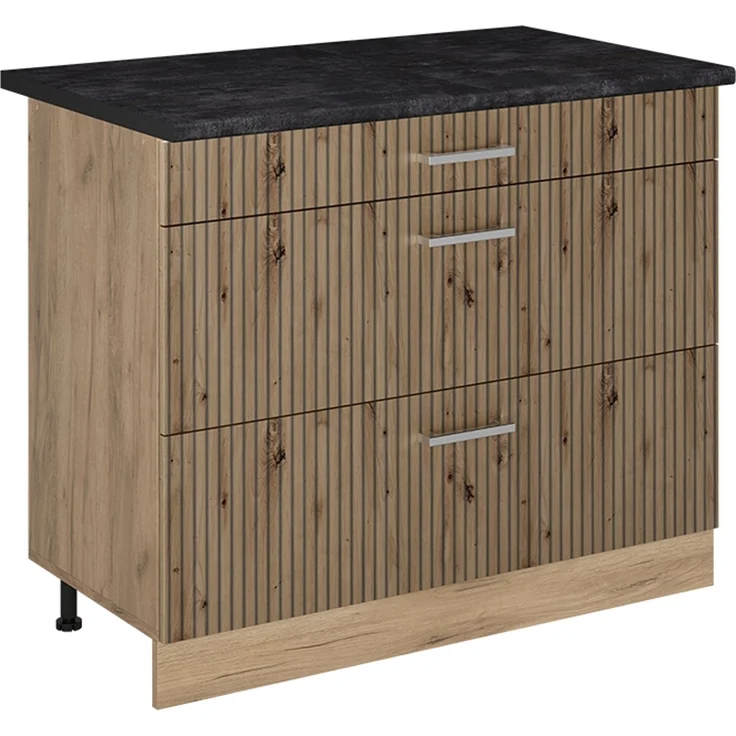 Küchenunterschrank R-Line Artisan-Eiche/Goldkraft Eiche 100 cm Arbeitsplatte Anthrazit Vicco – Bild 1