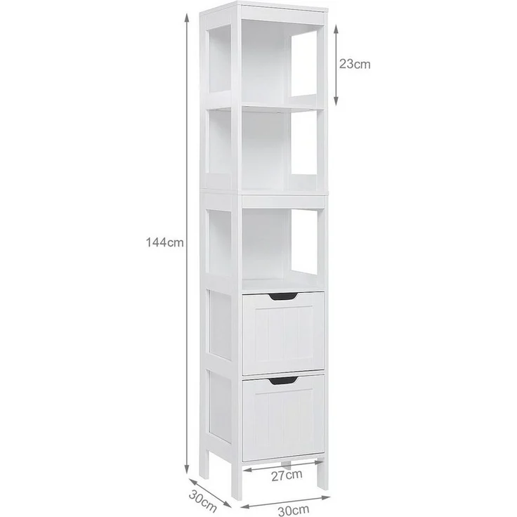 Mondeer Badkommode Badezimmerschrank, Hochschrank, Badschrank, mit 2 Schubladen und 3 offenen Regal – Bild 2