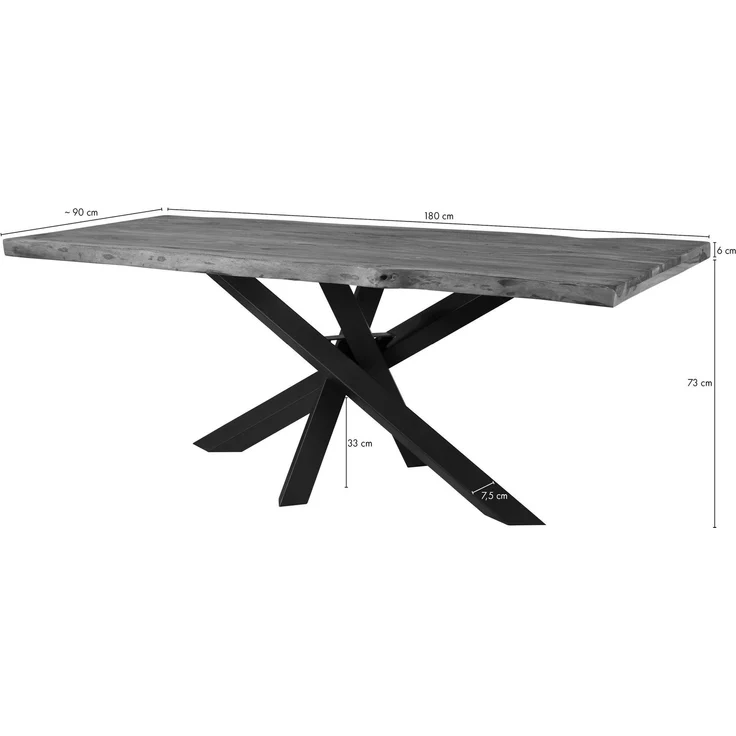 Baumtisch Sheesham 180 x 90 x 79 grau gebeizt / Mikado-Beine anthrazit matt FREEFORM 5 – Bild 6