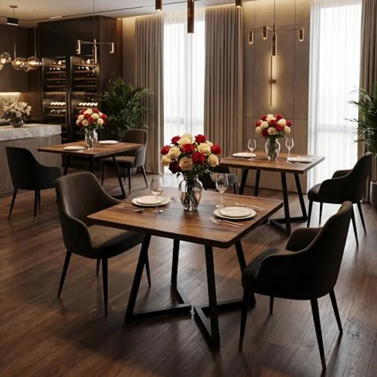 LITTLE TREE Kleiner Esstisch, 2er Set, 80×80 cm Küchentisch klein für 4 Personen, rustikaler brauner Holz-Küchentisch mit Metallbeinen, Mehrzweck Tisch für Esszimmer, Küche und Restaurant – Bild 7