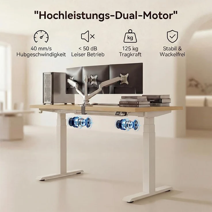 Devoko Höhenverstellbarer Schreibtisch 180x80 cm elektrisch, Höhenverstellung 63-128 cm mit Smart Control, 125 kg Tragkraft, für gesundes Arbeiten – Bild 3
