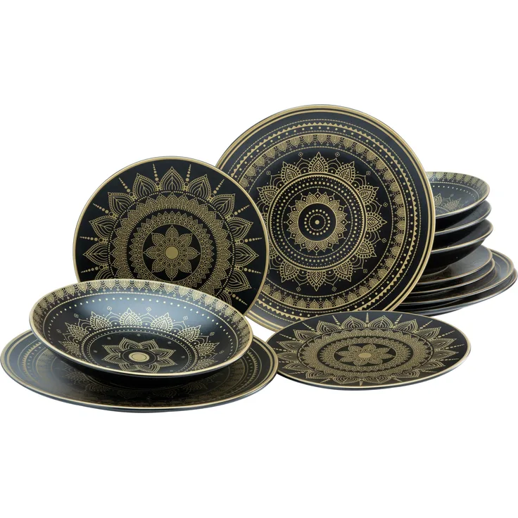 Mandala Gold Schwarz, Tellerset 12-tlg (mo)