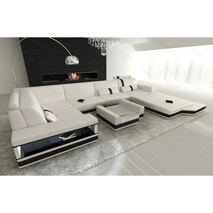 Sofa Dreams - Ledersofa Wohnlandschaft Messana - Echtleder - weiß-schwarz - Rechts – Bild 6