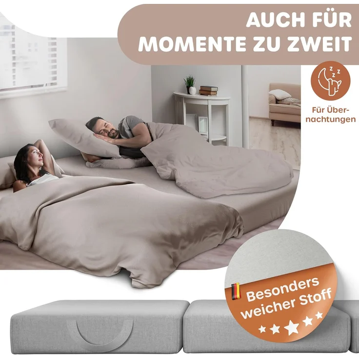 KESSER® Klappmatratze, 3-fach faltbar zum Sitzhocker, Schaumstoff 25kg/m³, extra dick 15cm, atmungsaktiv, waschbar, abnehmbarer Bezug, Matratze inkl. Camping Tragetasche Grau, 140 x 195 x 15 cm – Bild 8