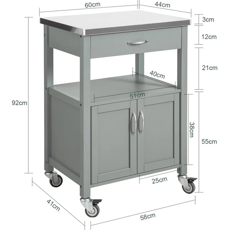 SoBuy FKW22-HG Küchenwagen, MDF, Lackiert, Grau, 60 x 92 x 44 cm – Bild 3