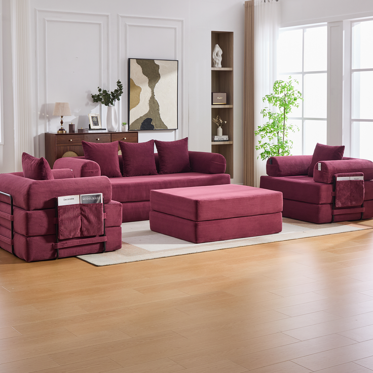 ZUBALIYA Ecksofa 94x67 cm, mit Ablageflächen, mit Cordbezug, mit breiten Armlehnen, modular aufgebaut, mit Schaumstoffpolsterung – Bild 15