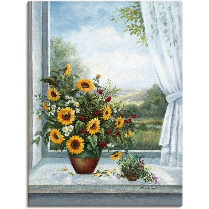 Artland Leinwandbild Sonnenblumen am Fenster, Arrangements (1 St), auf Holzrahmen gespannt – Bild 1